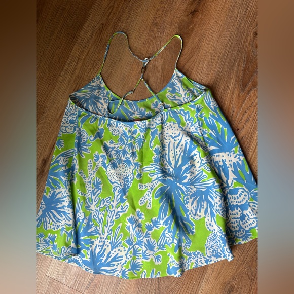 Lilly Pulitzer Maisy Top, Limeade Biggest Fan print, Women's S, silk tank top - Picture 4 of 8